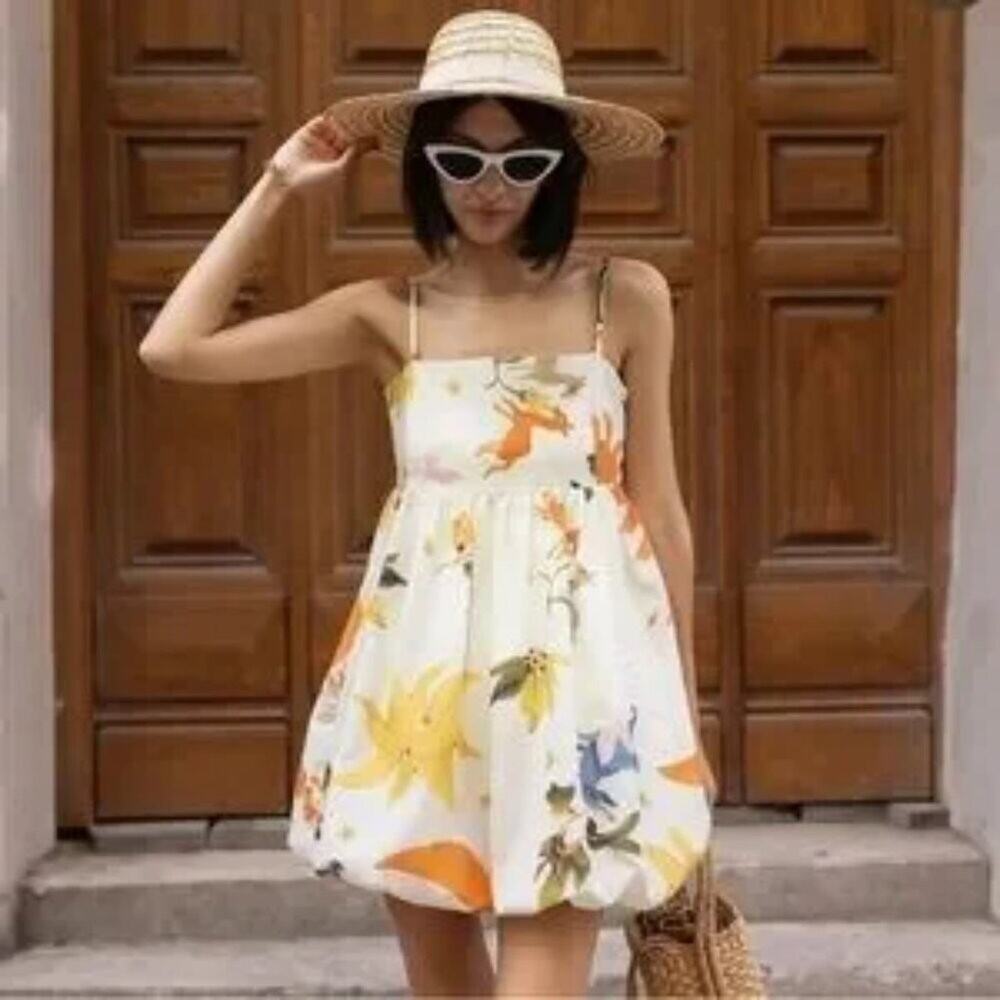 Zara Animal Floral Pattern Print Mini Dress Bubble Hem Bloggers Fav Size S NWOT